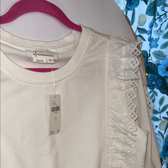 NWT Anthropologie white Lace Ruffle Sweatshirt - Picture 2 of 4